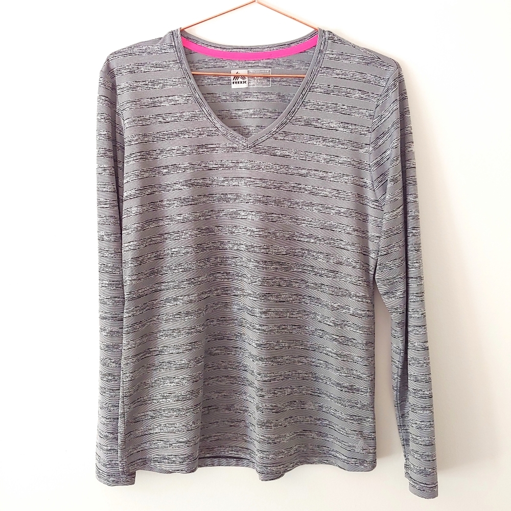 Reebok gray long sleeve V neck workout top size L
